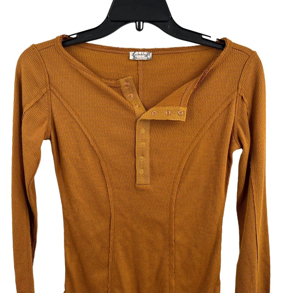 Free People Sloane Bodysuit Thermal Dark Yellow XS New - Picture 2 of 13